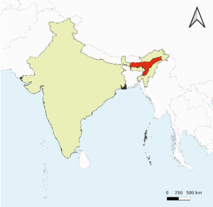 Carte de l’état d’Assam, situé à l’est de l’Inde